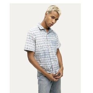 Raga Man KiItani Indigo Short Sleeve Button Down Cotton Shirt-Med